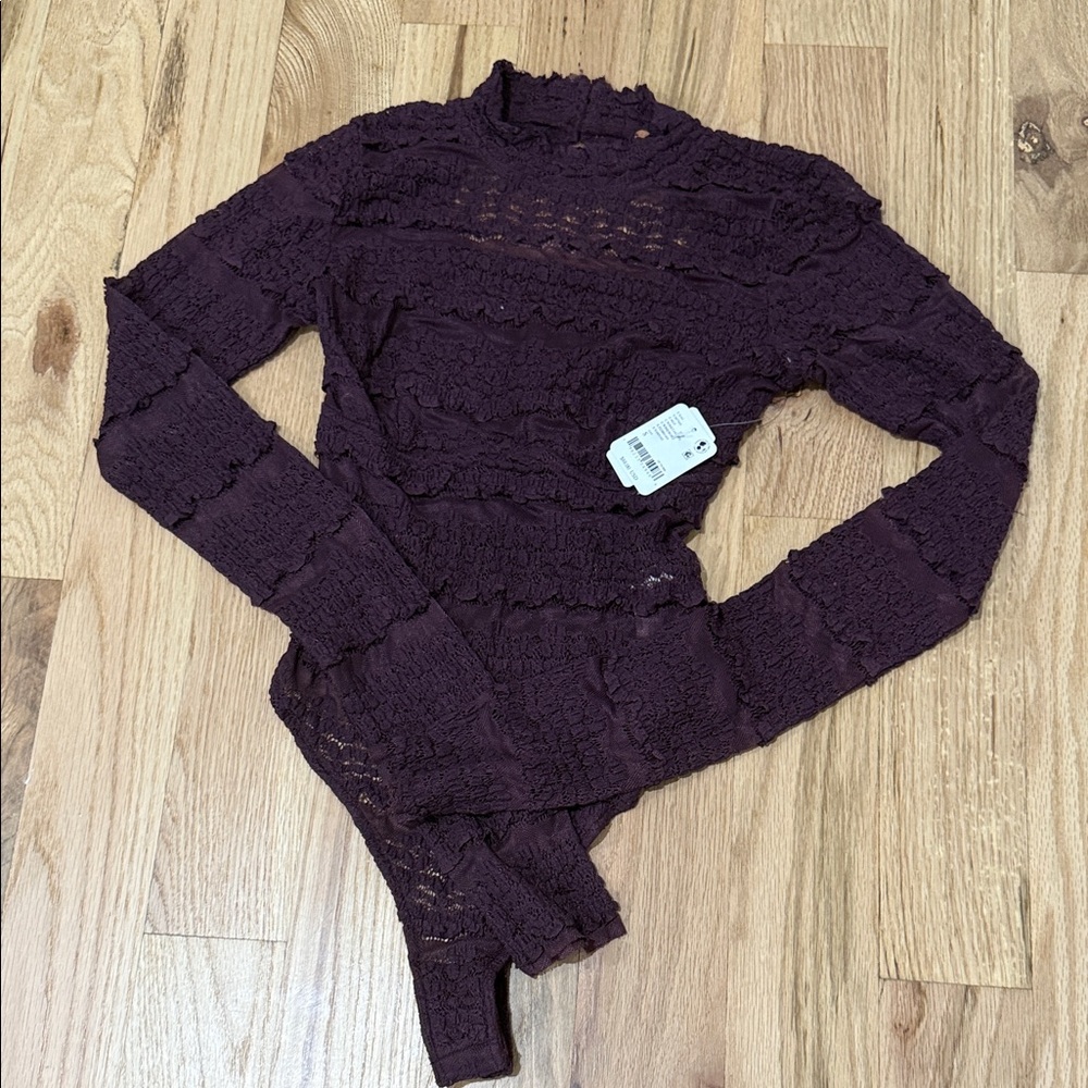 Free People Lace Long Sleeve Bodysuit in Deep Purple